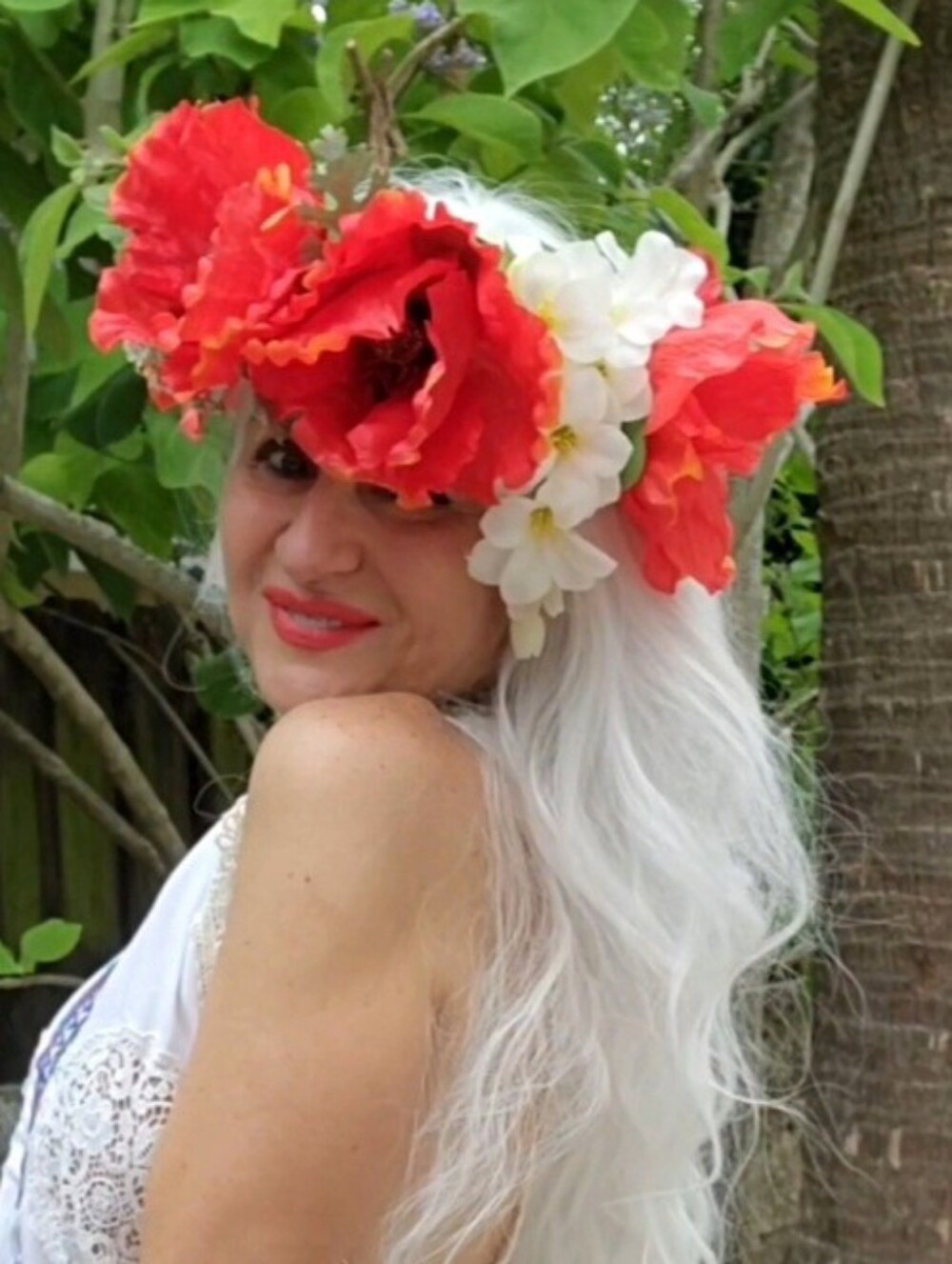 Hair Wreath Accessories Botanical Red White Floral Embellished Headband